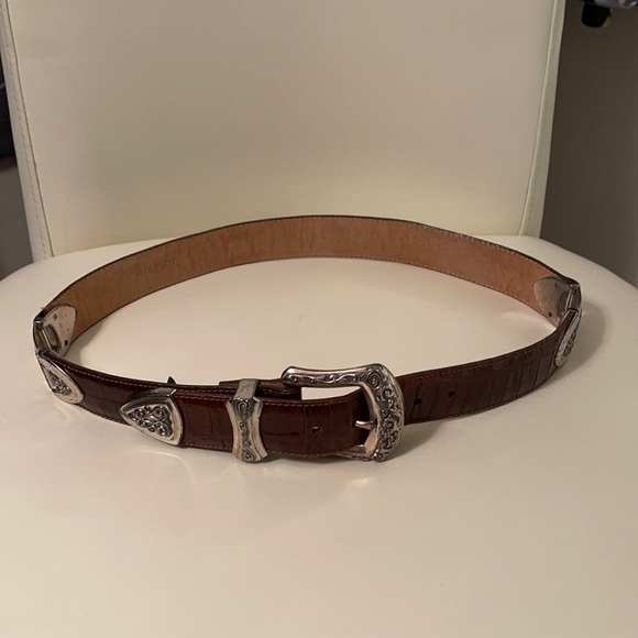 Vintage BRIGHTON Brown Leather & Silver Belt